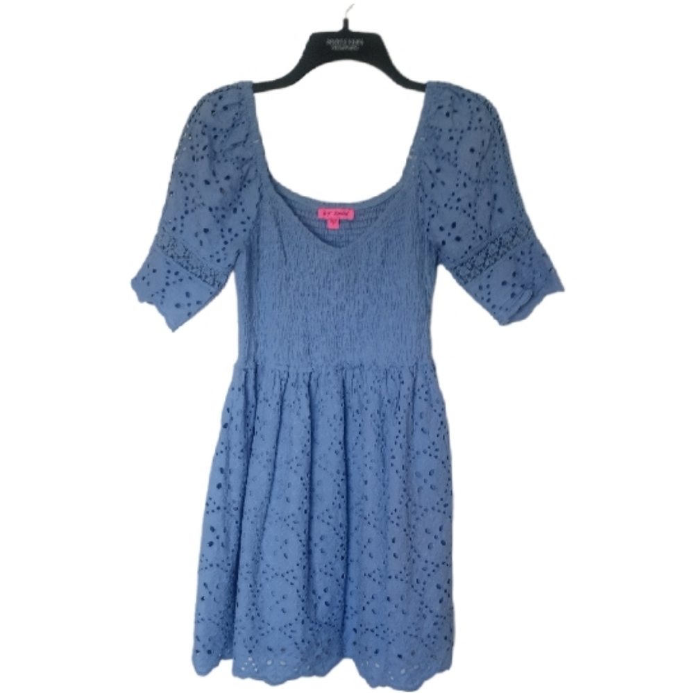 BETSEY JOHNSON Blue Smocked Cut Out Minidress size M